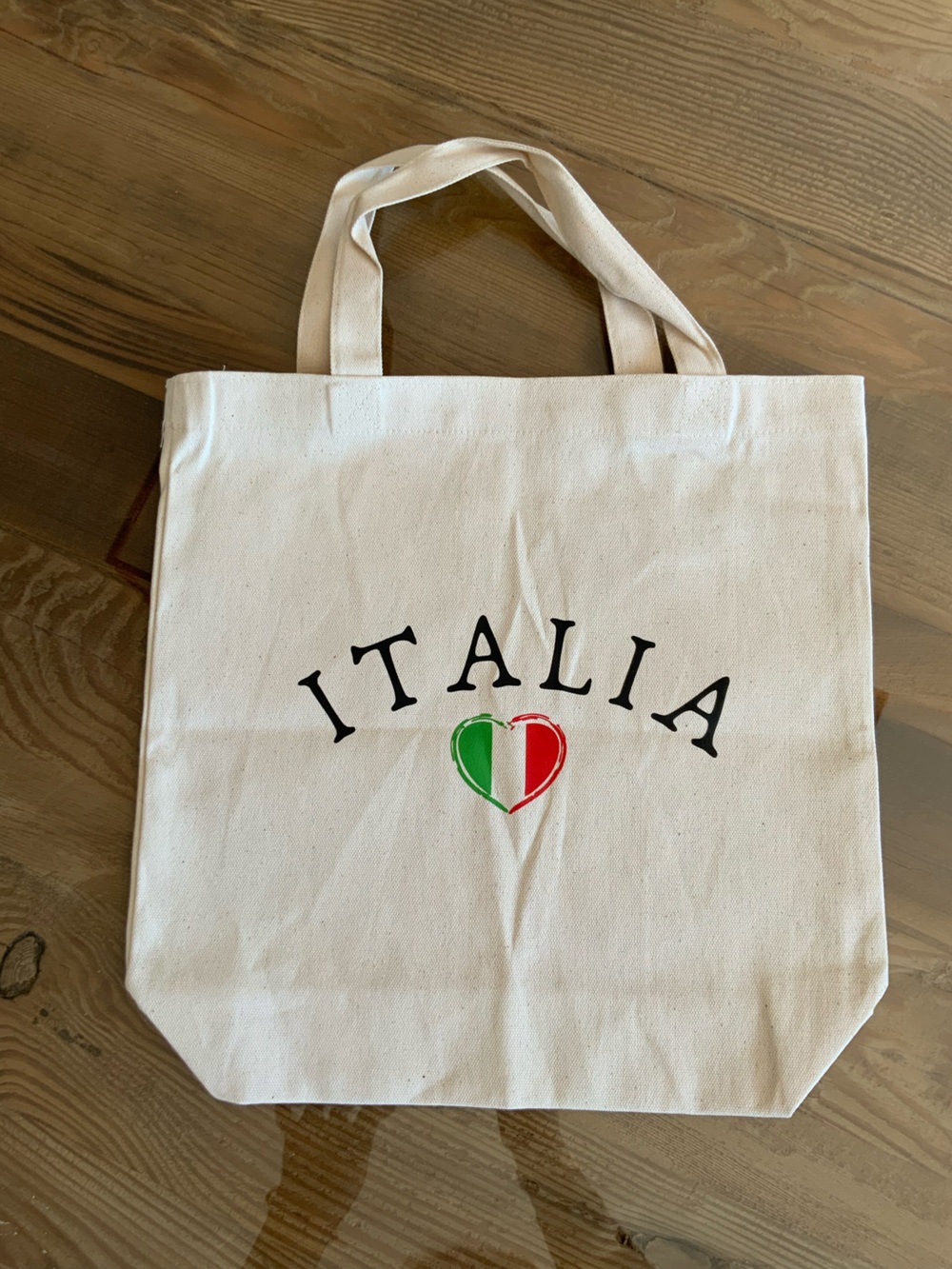 Canvas Tote Bag with Italia Heart Print - Cream